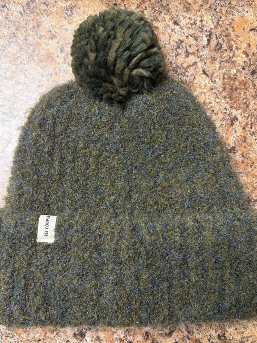 Kids Olive Green Pom Beanie